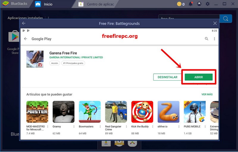 google play instalar free fire en pc abrir